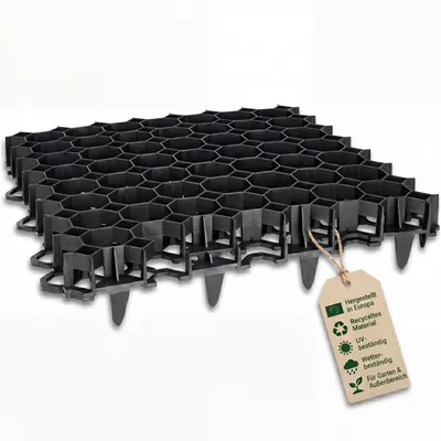 Produktbild von BigDean Kunststoff Rasengitter befahrbar 20 Stück=5qm Rasengitterplatten schwarz | Rasenwaben Bodenwaben Paddockplatten Gehwegplatten Maße pro Platte