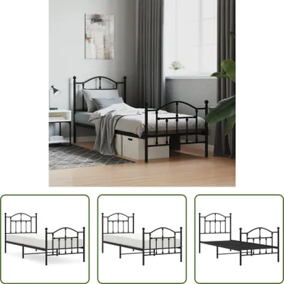 Produktbild von The Living Store Bettgestell mit Kopf- und Fußteil Metall Schwarz 90x190 cm
