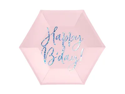 Zdjęcie produktu dla Papierowy talerz Happy B'day! zestaw 6 różowych talerzyków 20 cm