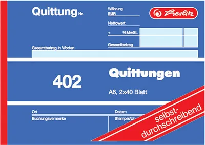 Image de 10x HERLITZ 886622 SD Livret de formulaires "Quittung 402" DIN A6 2 x 40 feuilles