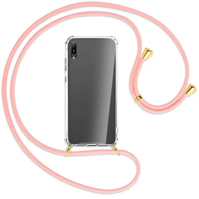 Produktbild von Handykette Backcover-Schutzhülle mit Band (Metall goldfarben) für Huawei Y6 2019 - rosa