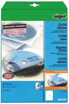 Produktbild von CD-/DVD-Etiketten Inkjet 117mm VE=10x50 Stück (25 Blatt) weiß