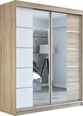 Produktbild von Schwebetürenschrank Kleiderschrank ERO 180 cm Schrank Garderobe Spiegel.Verschiedene Farben (Weiß, Schwarz, Somona). Möbel vom Hersteller!