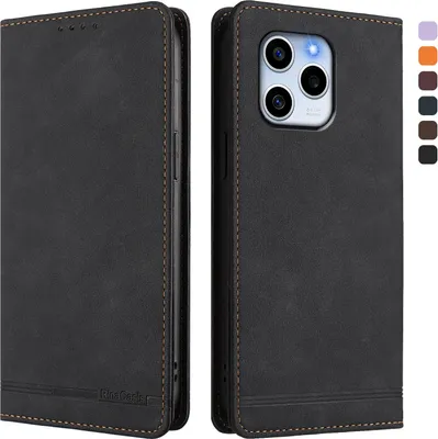 Image de Etui pour Honor 60 SE, étui rétro en cuirPolyuréthaneavec support et fentes pour cartes de crédit Noir