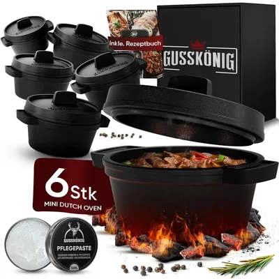 Image de GUSSKÖNIG GK-49 Gusskönig Eingebrannter 6× 300ml Mini Dutch Oven Set