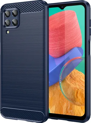 Produktbild von Galaxy M33 Hülle, Carbon-Faser TPU Silikon Stoßfest Schutzhülle für Samsung Galaxy M33 Blau