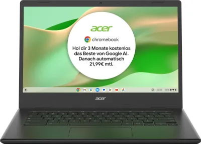 Produktbild von Acer Chromebook 314 (CBOA314-1H-C32M) Laptop, 14" FHD Display, Intel Celeron N4500, 4 GB RAM, 128 GB SSD, Intel UHD Graphics, Google ChromeOS, QWERTZ-Tastatur, schwarz