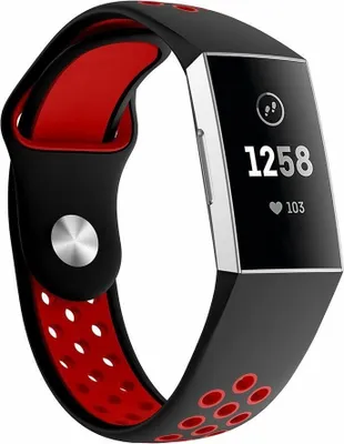 Produktbild von Strap-it Fitbit Charge 4 Sportarmband (Schwarz Rot) - Große: M/L