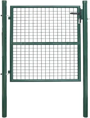 Productafbeelding van Tuinomheining. Stalen tuinomheining, 100 x 100 cm. Tuindeur met slot, grendel en sleutel, kleur groen.