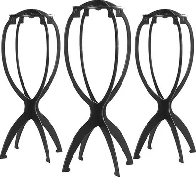 Produktbild von Famanu Pruikständer für kurze Perücken - Klappbarer Kopfständer - 3er Set - Schwarz