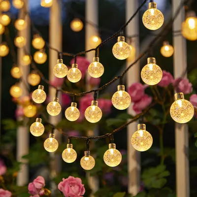 Produktbild von Solar Lichterkette Außen, 10 Meter, warmweiß, 3 Lichtmodi, Wasserdicht, 100 LEDs Kugeln, Ideal für Garten, Terrasse, Balkon - Retoo