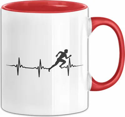 Produktbild von Marathon-Läufer Tasse Geschenk Jogger Herzschlag Running Joggen Kaffee-Becher (Rot)