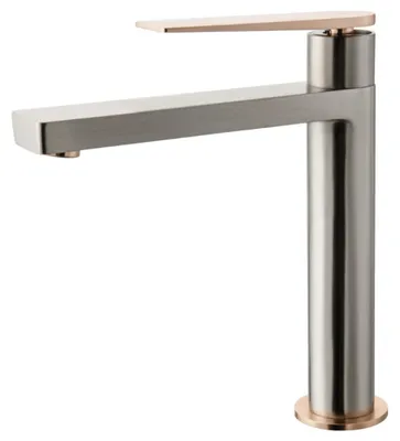 Image de Allure mitigeur lavabo haut façon inox et or rose Essebagno