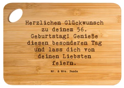 Produktbild von Mr. & Mrs. Panda vesperbrett Spruch 56. Geburtstag - Transparent - Geschenk, Alter, Geschenkideen, Herzlichen Glückwunsch, Brett, Lebensfreude, Leben genießen, Holzbrett