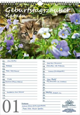 Produktbild von Geburtstagsplaner Geburtstagskalender Katzenzauber DIN A3 Kalender Katzen und Katzenbabys - Seelenzauber