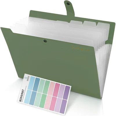Produktbild von Fächermappe A4 mit 8 Taschen, grün, Knopfdruckverschluss, wasserdichtes PP