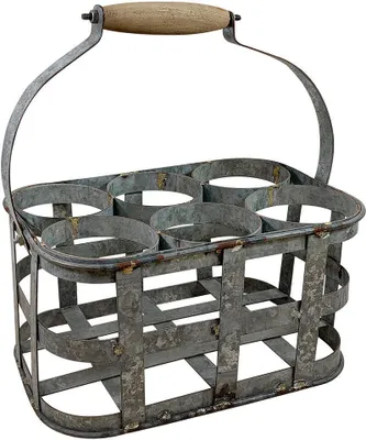Produktbild von Flaschenkorb Metall 6 Flaschen Vintage-Antik-Stil Flaschenträger Zink