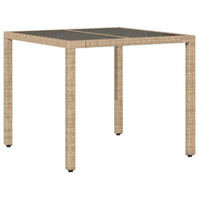 Produktbild von Gartentisch mit Glasplatte Beige 90x90x75 cm Poly Rattan