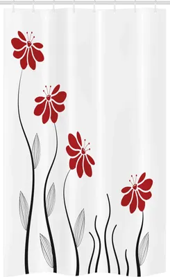 Produktbild von ABAKUHAUS Blume Schmaler Duschvorhang, Moderne Blumenblütenblätter, Badezimmer Deko Set aus Stoff mit Haken, 120 x 180 cm, Rot und Schwarz