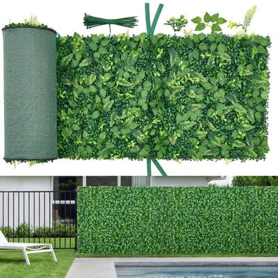 Imagen del producto de VEVOR, Set de 4 paneles de seto artificial de 2,4 m x 61 cm, ideal para crear paredes vegetales, pantallas de privacidad de PE, vallas de protección, cortavientos, setos artificiales y decoración de balcones para bodas, jardines exteriores y patios
