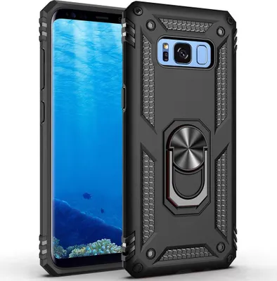 Produktbild von LaimTop Galaxy S8 Plus Hülle, Hybrid Robuste Rüstung Drehbarer Ring Halter Ständer Dual Layer Hard PC + TPU Stoßfest Schutzhülle für Samsung Galaxy S8 Plus Schwarz