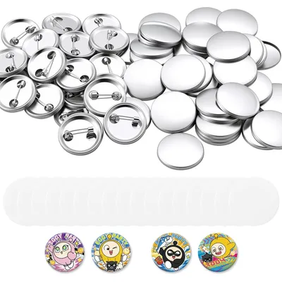 Produktbild von VEVOR Button Maker Zubehör 50 Sets 2,95 Zoll / 75 mm Magnetknopfteile, mit magnetischen und Flaschenöffner-Rückseiten, Metallschalen, klaren Mylar-Folien und leeren Kreis-Papieren, für Heim-DIY, Küchendekor
