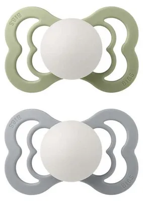 Obrázok produktu pre BIBS SUPREME cumlík - 2x cumlík physiologický silikónový, nočný, 6-18m "SAGE CLOUD" (sivá/ zelená) Nr. 260356