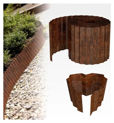 Produktbild von 5m x 15cm hoch verzinkte Wellenform Rasenkante, flexible Beetbegrenzung, einfach zu montieren, Wurzelsperre oder Mähkante, anpassbare Länge für Beeteinfassung von Blumenbeeten und Gärten, Rostfarbe