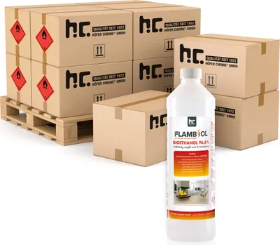 Produktbild von 540x 1 L FLAMBIOL® Bioethanol 96,6% Premium für Ethanol-Tischkamin in Flaschen