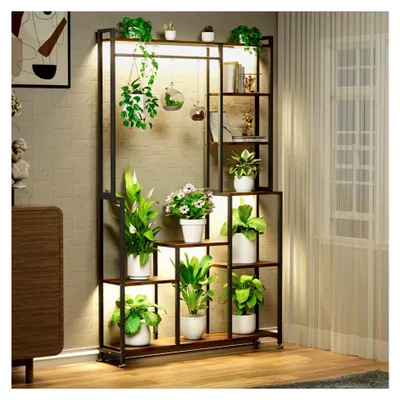 Produktbild von Pflanzenständer mit Wachstumslicht – 180 cm hoch, Blumenständer mit 8 Etagen, Metall, quadratisches Design, Pflanzenregal für Wohnzimmer, Balkon, Terrasse und Garten