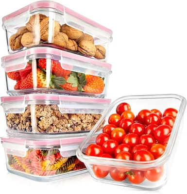 Obrázek produktu pro Skleněné nádoby na uchování čerstvosti Nutrichef z borosilikátového skla – vzduchotěsné, nepropustné, stohovatelné, bez BPA, vhodné do myčky, vhodné