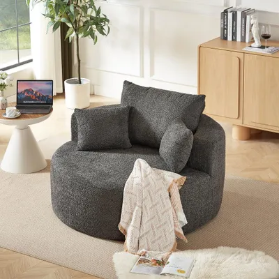 Productafbeelding van Fauteuil - Leunstoel - Loungezetel - Zitzak - Wit Chenille - Handmatig Verstelbare Rugleuning
