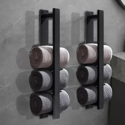 Produktbild von Omgoods – Selbstklebender Handtuchhalter aus Edelstahl, matt schwarz, Set mit 2 Stück