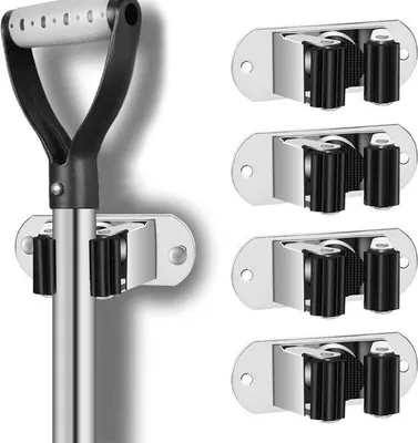Image de Support pour brouettes - 4 pièces - Support pour balais - Support mural - Système de suspension - Outils de jardinage - Support pour brouettes - Rangement pour garage - Support pour outils - Étagère à outils - Support pour brouettes - Noir