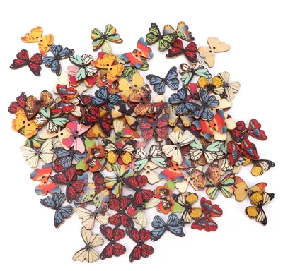Produktbild von 200 Stück Schmetterling Holzknöpfe Cartoon Holz gemischte Farben Dekoration für DIY Nähen Handwerk