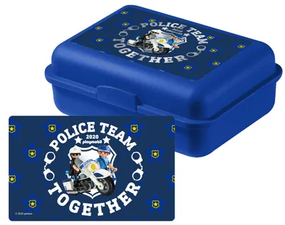 Lunchbox mit Playmobil Polizei Motiv, 17,5x12,8x6,9 cm, blau