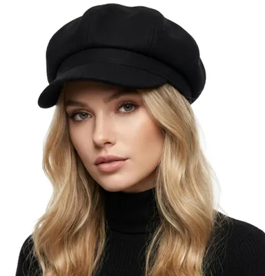 Produktbild von Ballonmütze Damen Schirmmütze Barett Achteck Cap Schwarz Einheitsgröße