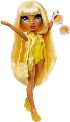 Image de Poupée Mannequin Articulée Rainbow High Swim & Style, Sunny Jaune, Maillot de Bain et Paréo, 27 cm