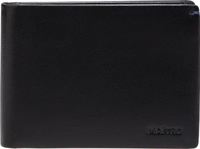 A black leather wallet is shown from the front.
