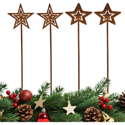 Produktbild von Gartenstecker Sterne Rost Weihnachten 4er Set 25x6 cm Metall