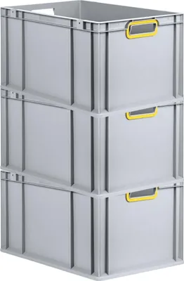 Produktbild von SuperSparSet 3x Eurobox NextGen Color | HxBxT 32x40x60cm | 65 Liter | Griffe gelb offen | Verstärkter Boden | Grau | Eurobehälter, Transportbox, Transportbehälter, Stapelbehälter
