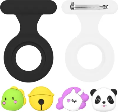 Image de Pour AirTag 2pcs Silicone Protective Case Kids Brooch Snap Cartoon Locator Case (Black + White)