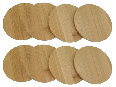 Image de HAUSLEBEN : Lot de 8 sous-verres | Ø 10 cm | Bambou naturel | Sous-verres écologiques pour la cuisine et le salon | Dessous de verre ronds en bois, idéaux pour la décoration et la protection des surfaces