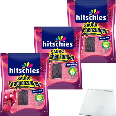 Produktbild von hitschies Saure Drachenzungen Berry Mix 3er Pack (3x125g Packung) + usy Block