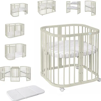 Produktbild von Mobiles Babybett aus Holz 7in1 mit Matratze, mitwachsend,Ohne Stoffset,Holz olive