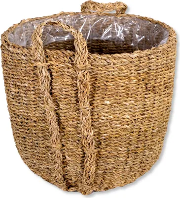 Produktbild von Seegras Korb Topf rund natur Ø 45 x 40cm mit Einsatz und Henkel Blumentopf geflochten Aufbewahrungskorb Übertopf Blumenkorb