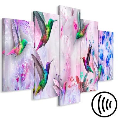 Produktbild von Akustikbild Kolibri 200x100 cm Bilder Akustikschaum Hochleistungsschallabsorber Schallschutz Leinwand 5 tlg Wandbild Raumakustik Schalldämmung Blumen g-C-0070-b-p