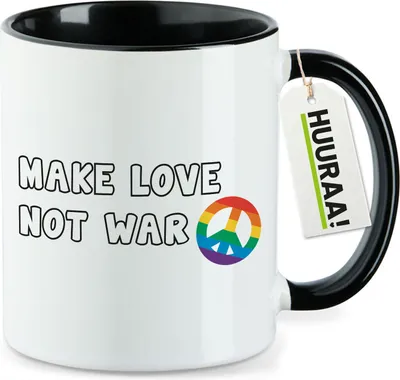 Produktbild von Huuraa Kaffeetasse Make Love not War 330ml Schwarz Keramik Kaffeebecher Geschenkidee