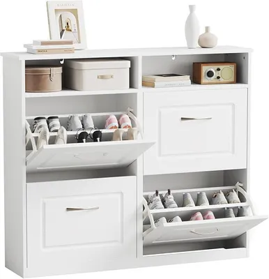 Imagen del producto de Armario para zapatos con 4 puertas, dimensiones 104 x 90 x 24 cm, color blanco