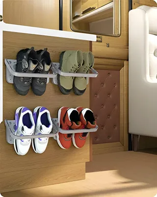 Produktbild von PolkaHome® Klappbarer wandmontierter Schuhhalter, 4 Stück, grau - Platzsparendes Schuhregal ohne Bohren